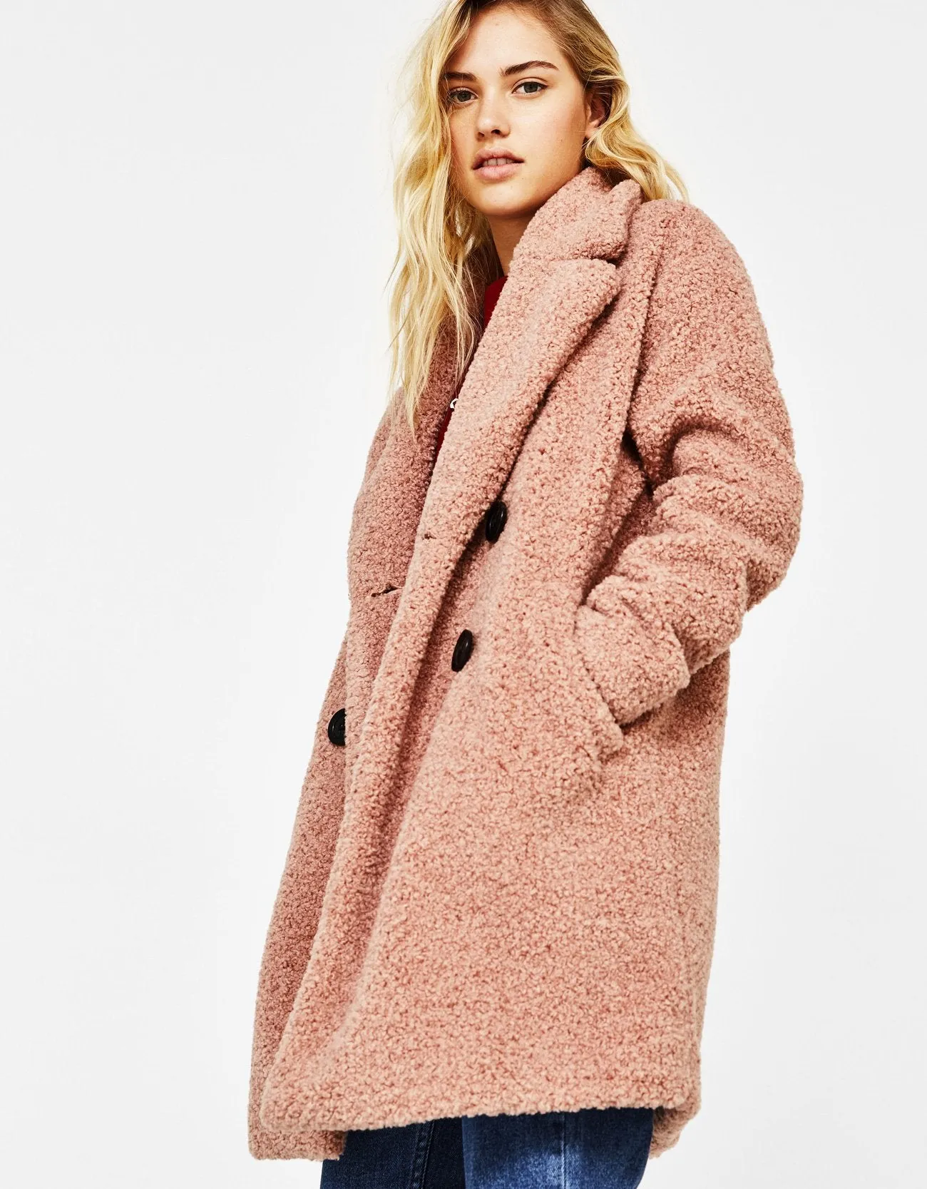 Shearling double-breasted coat