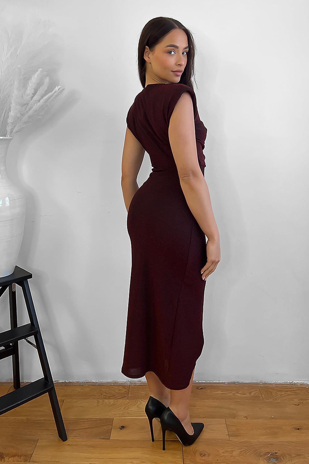 Shimmer Ruched Midi Dress