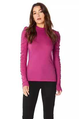 SHIRRED SLEEVE TURTLENECK