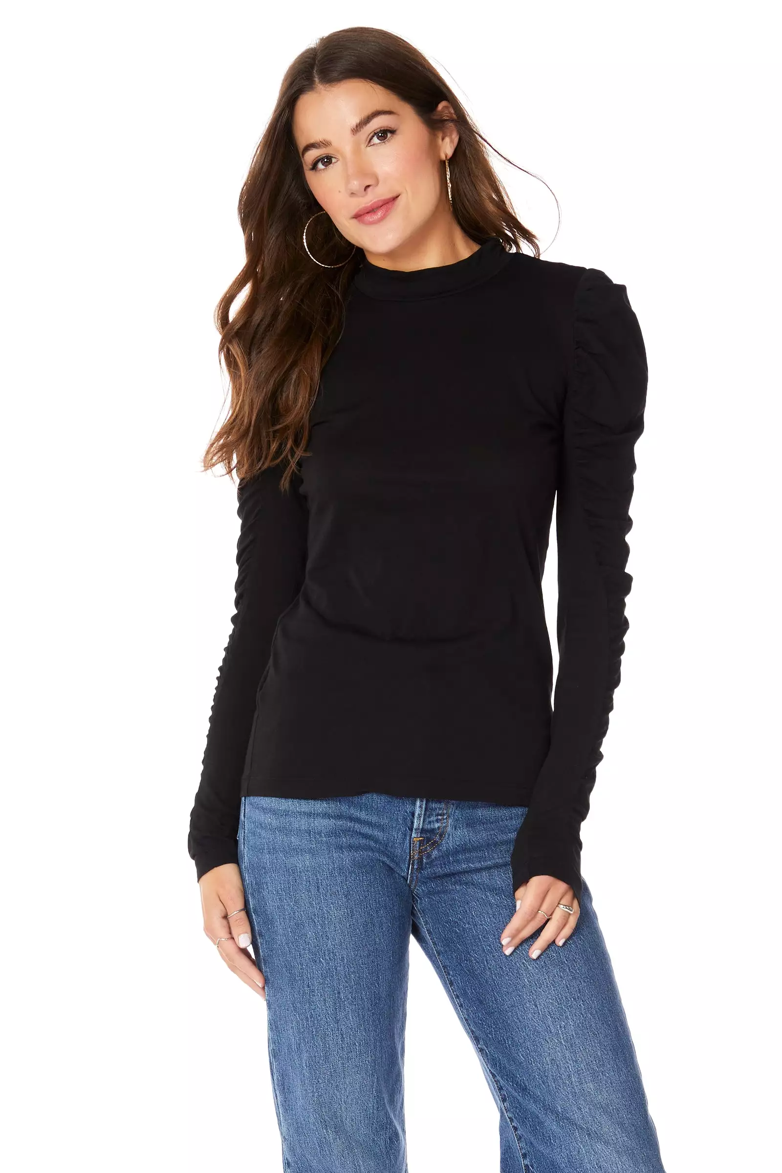 SHIRRED SLEEVE TURTLENECK