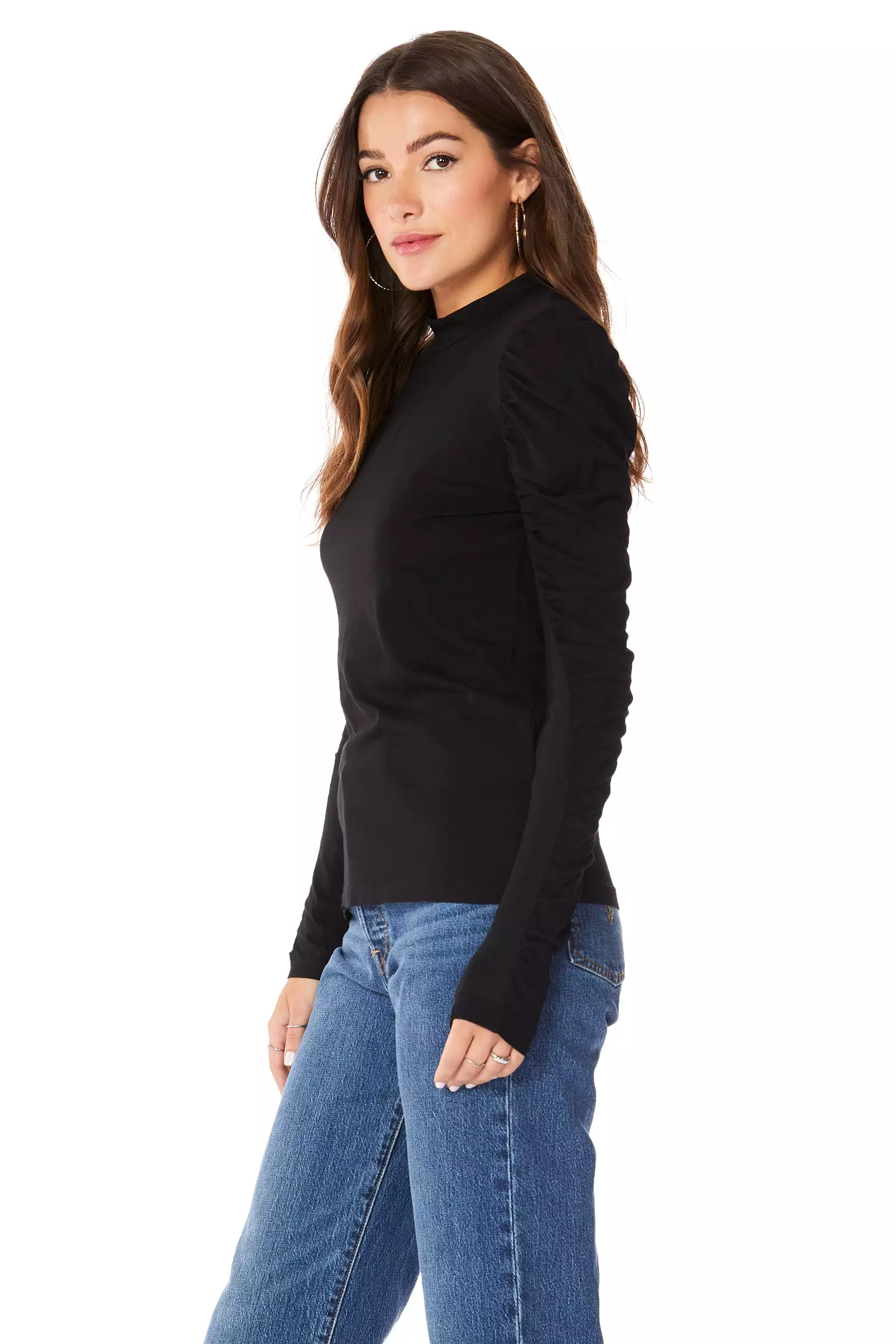 SHIRRED SLEEVE TURTLENECK