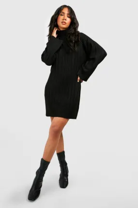 Soft Mixed Rib Knit Sweater Dress