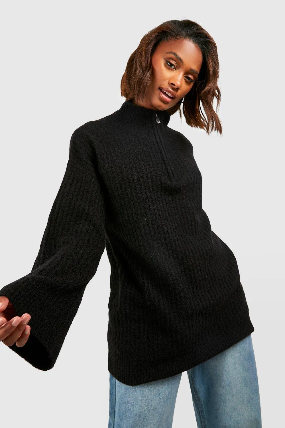 Soft Rib Knit Funnel Neck Sweater