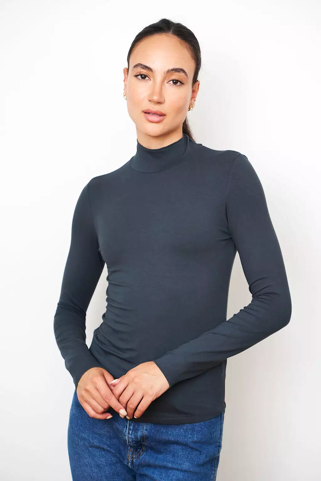 Soft Touch Long Sleeve Mock Neck Turtleneck in Crepuscule