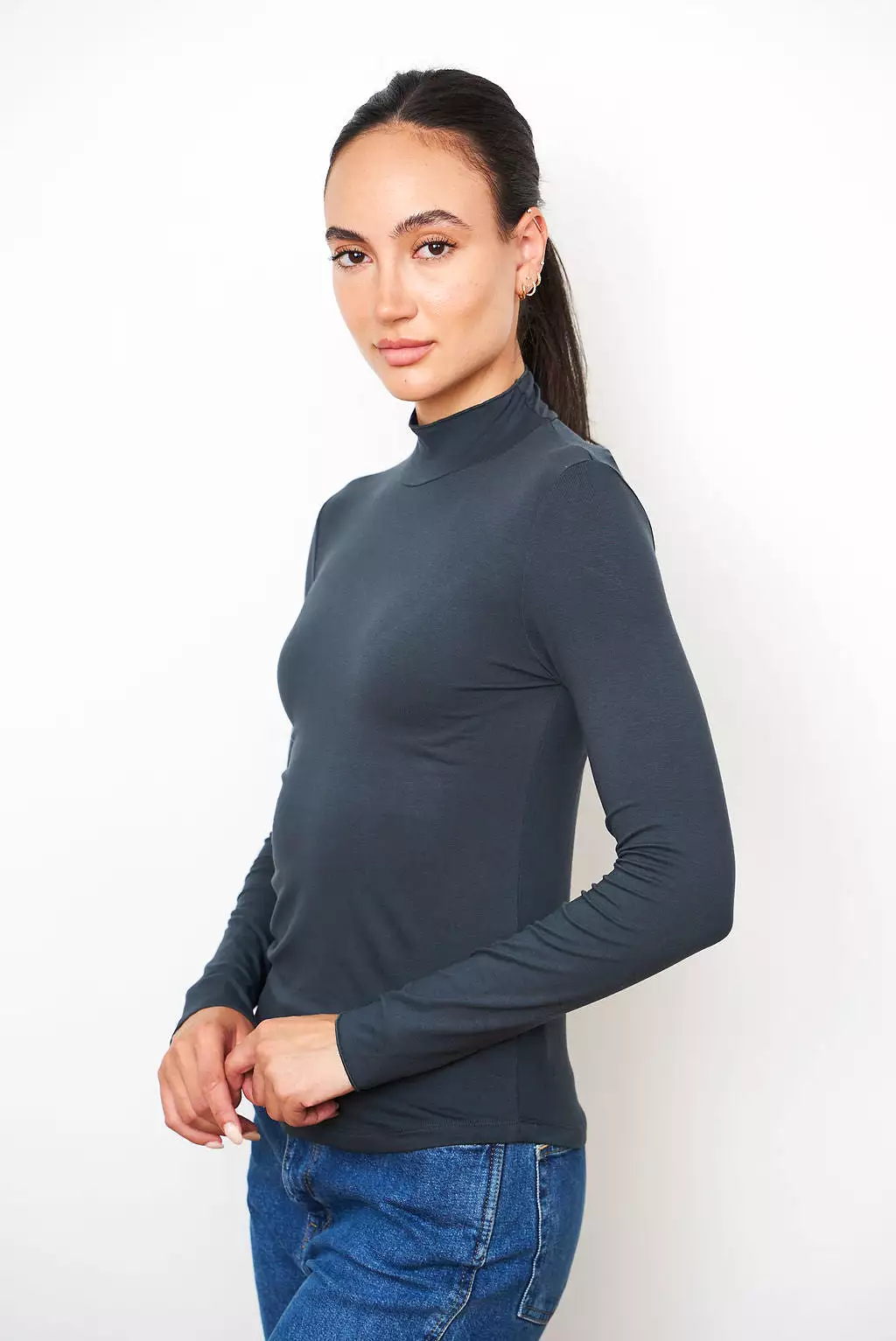 Soft Touch Long Sleeve Mock Neck Turtleneck in Crepuscule