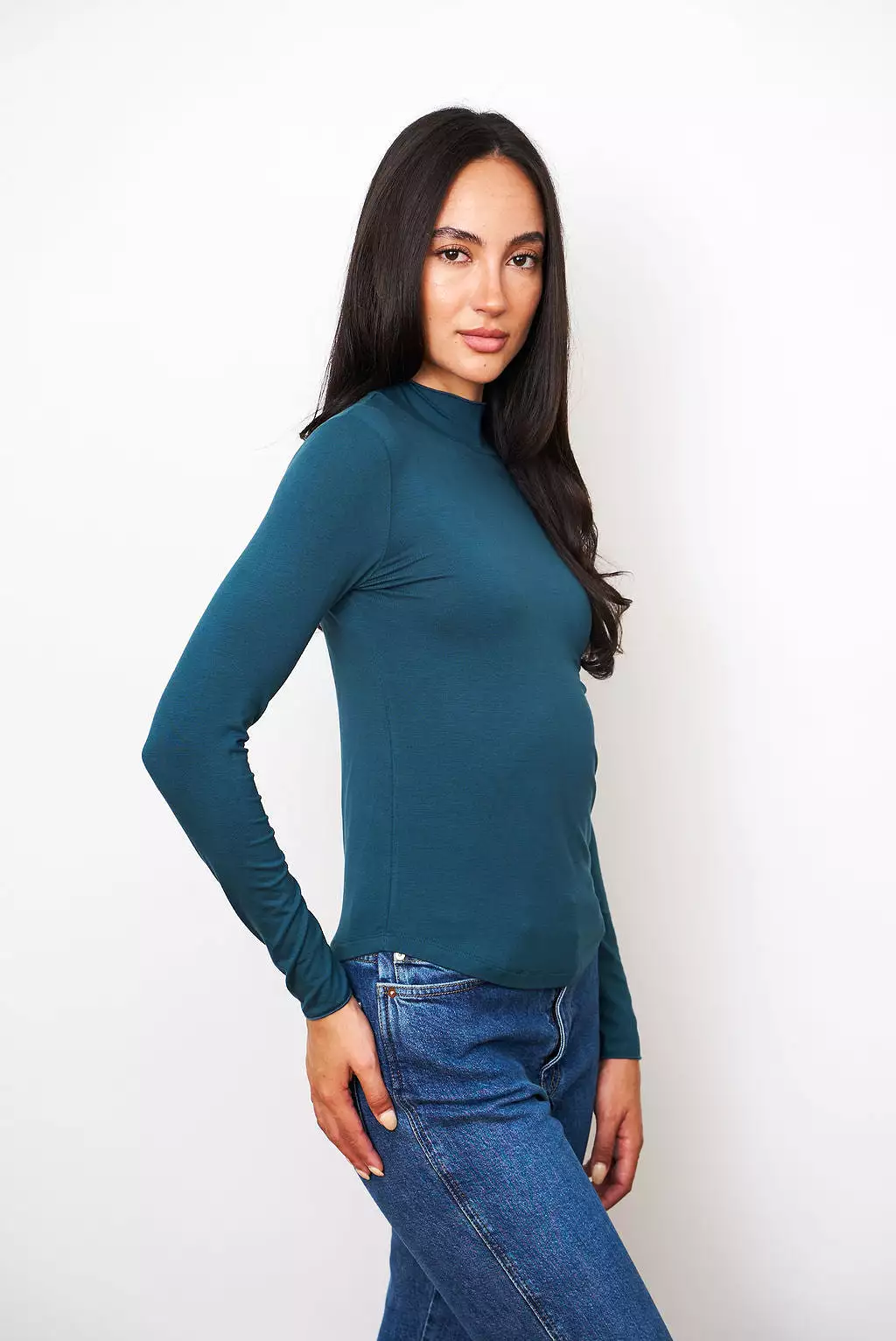 Soft Touch Long Sleeve Mock Neck Turtleneck in High Sea