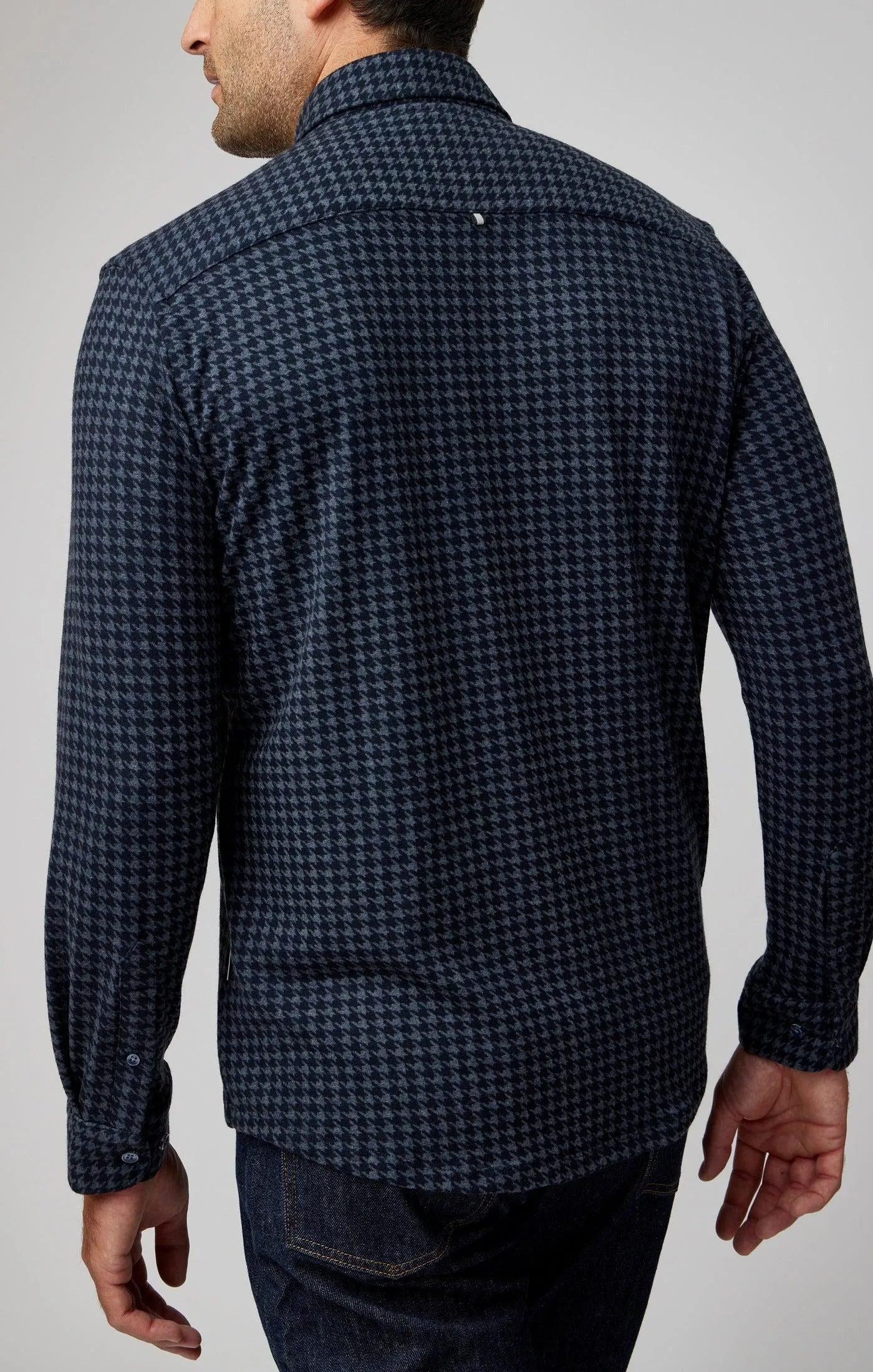 Stone Rose Long Sleeve Knit In Navy Houndstooth Check