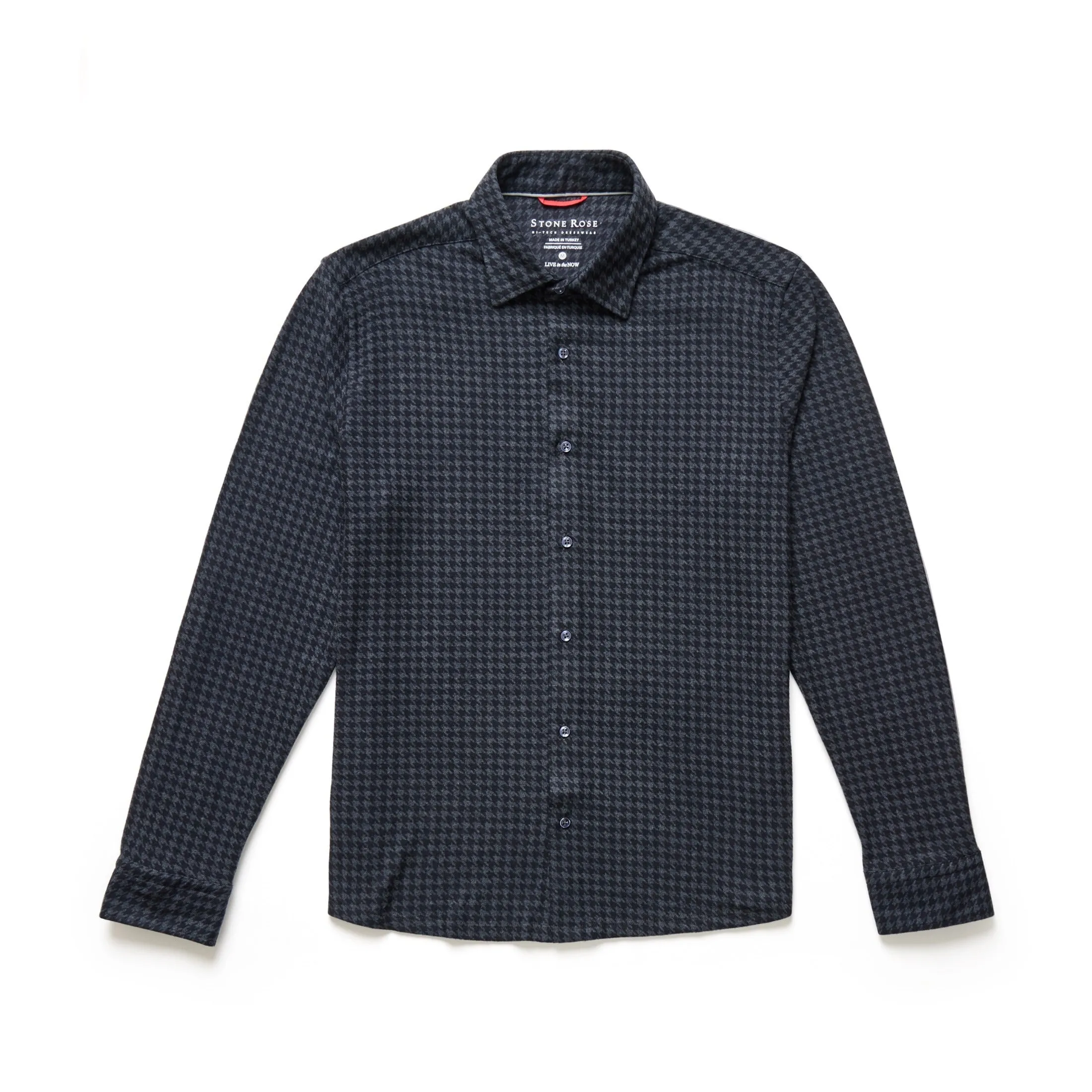 Stone Rose Long Sleeve Knit In Navy Houndstooth Check