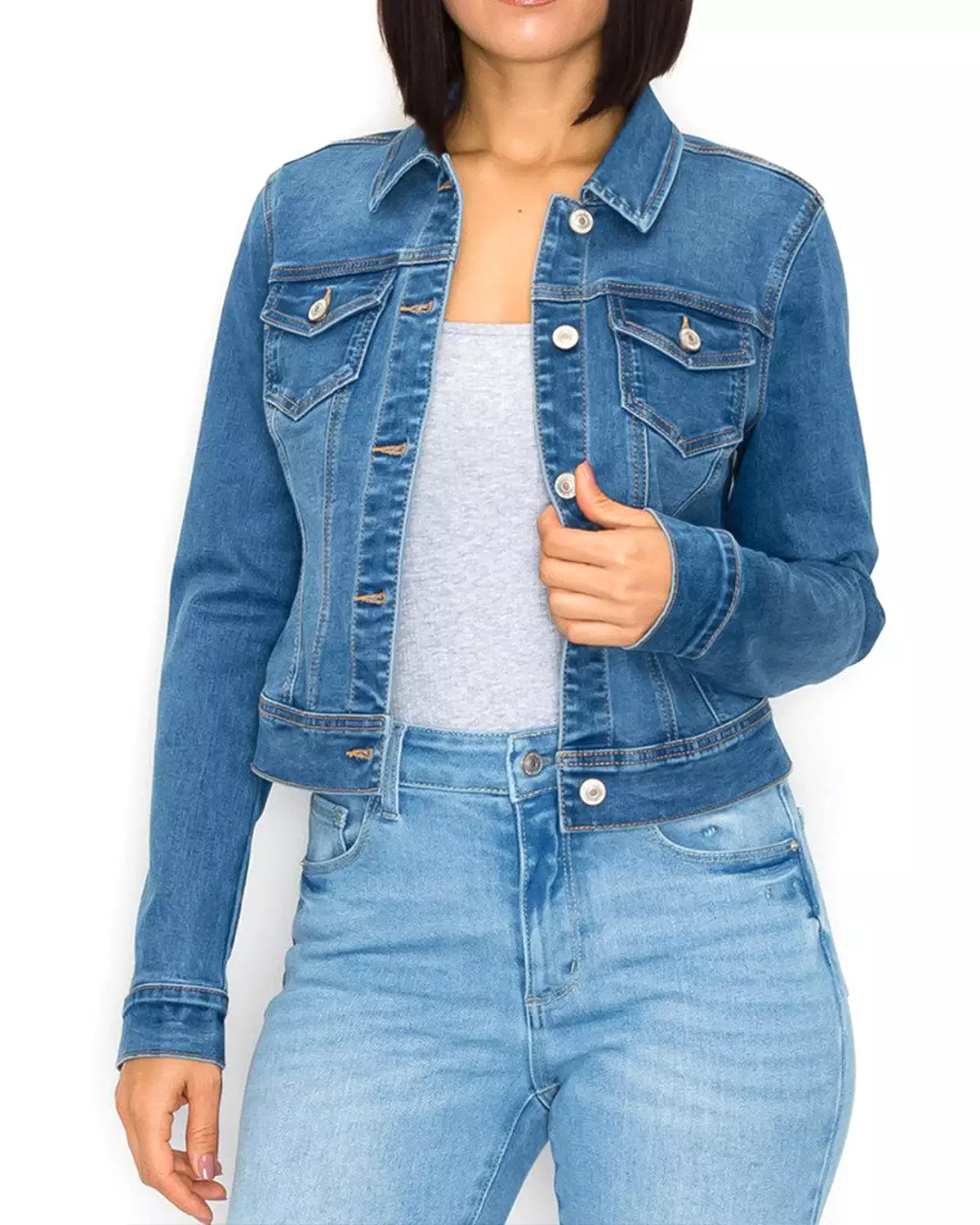 Stone Wash Button Up Comfort Stretch Denim Jacket