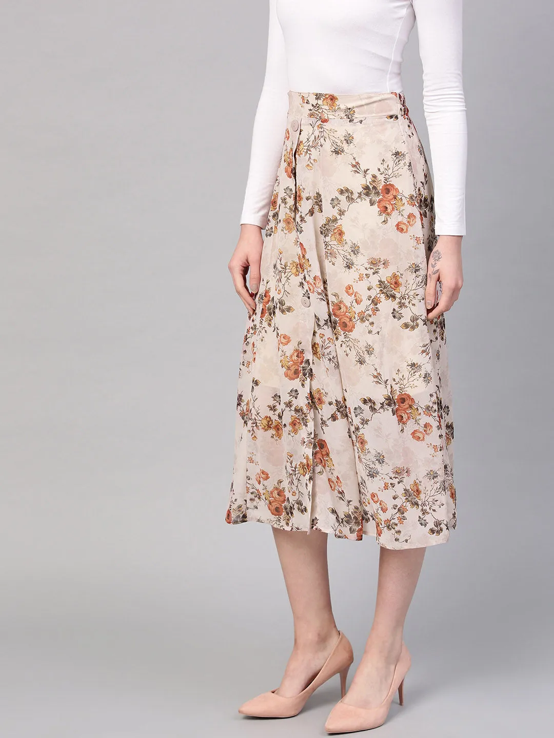 Taupe Floral A-Line Skirt