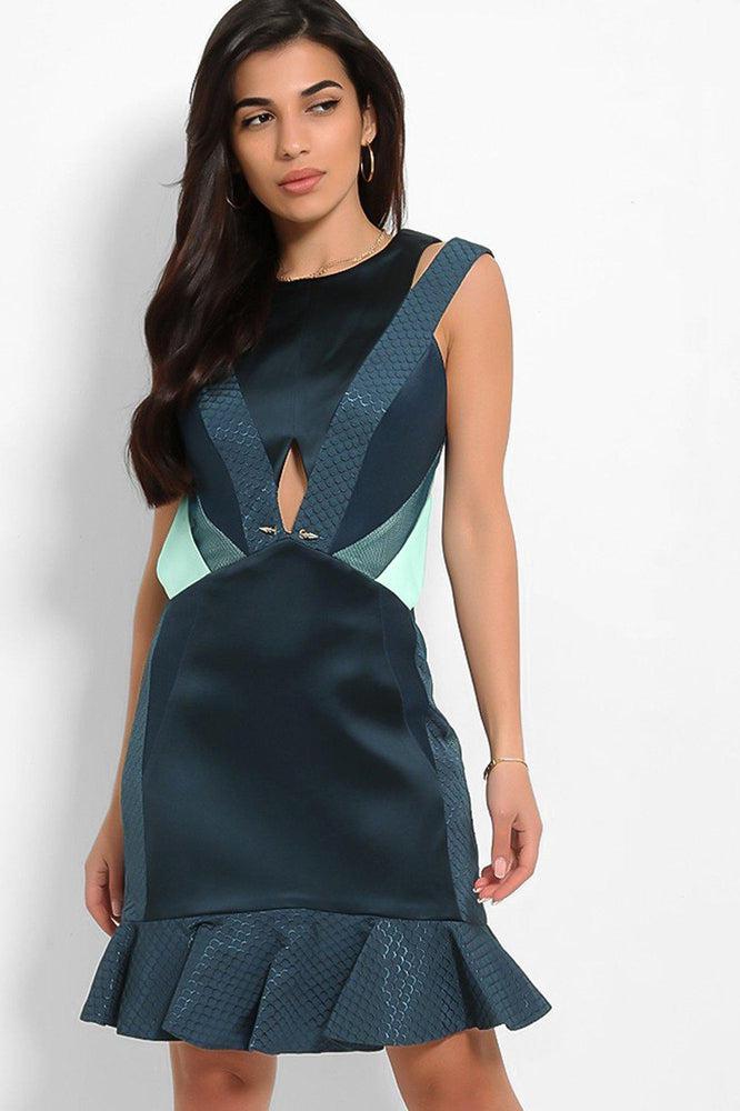 Teal Toggle Cut Out Detail Dress