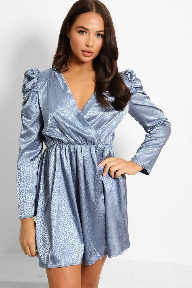 Textured Satin Puff Sleeves Dress