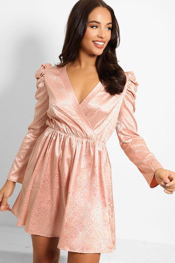 Textured Satin Puff Sleeves Dress