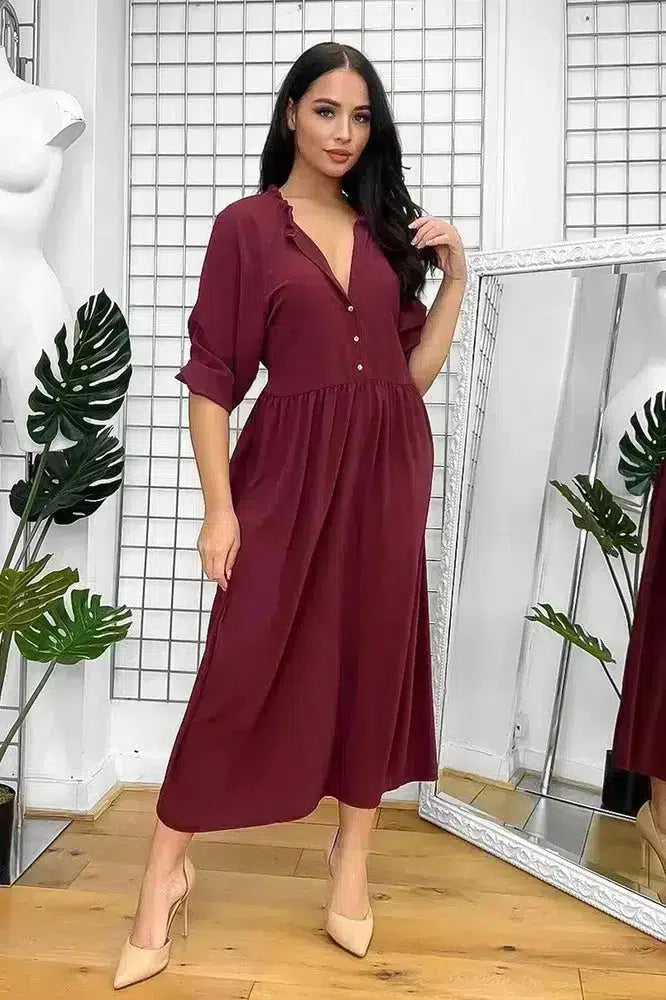 V-Neck Buttoned Midaxi Dress