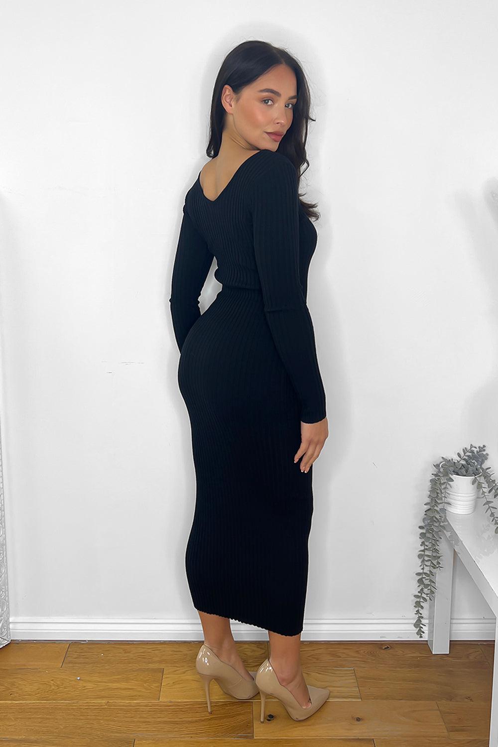 V-neck Midi Knitted Dress