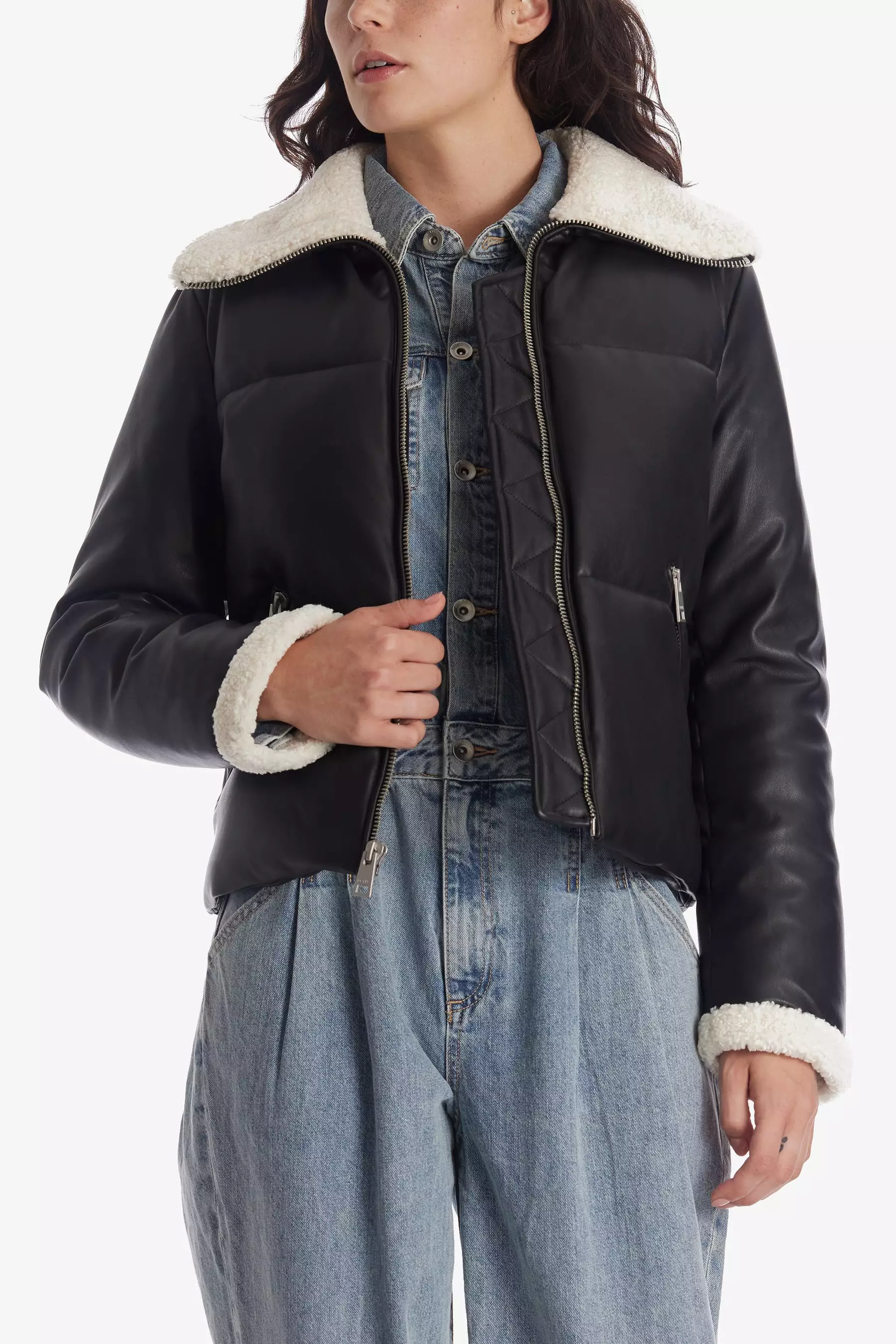 Vegan Sherpa Quilted Bomber Jacket