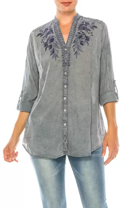 Vintage Button-Down Tunic with Embroidery