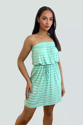 White Aqua Stripe Bandeau Dress