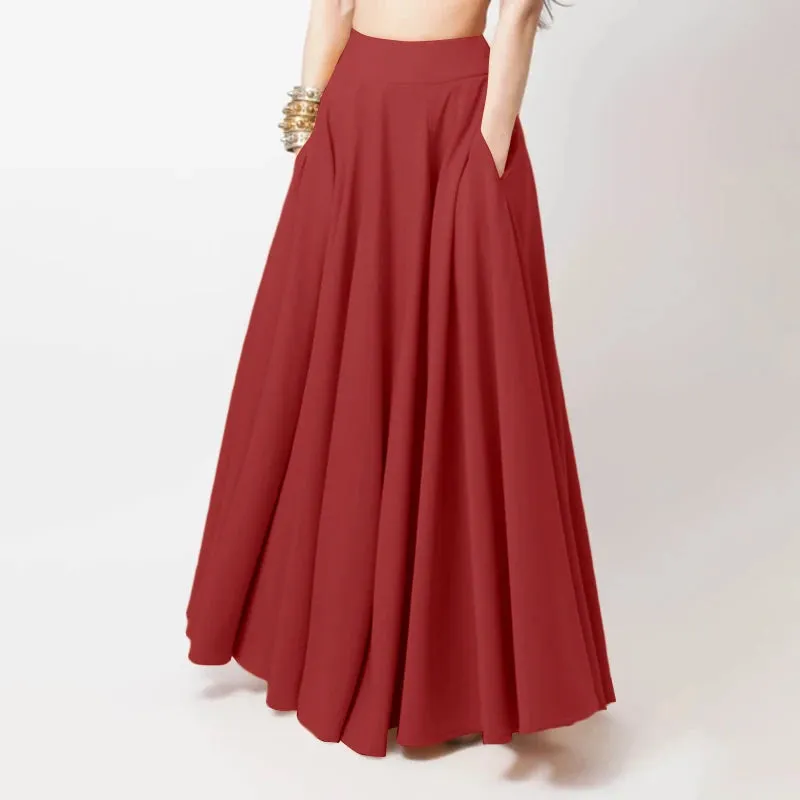 Women Fashion Maxi Skirts Elegant Long Party High Waist Solid