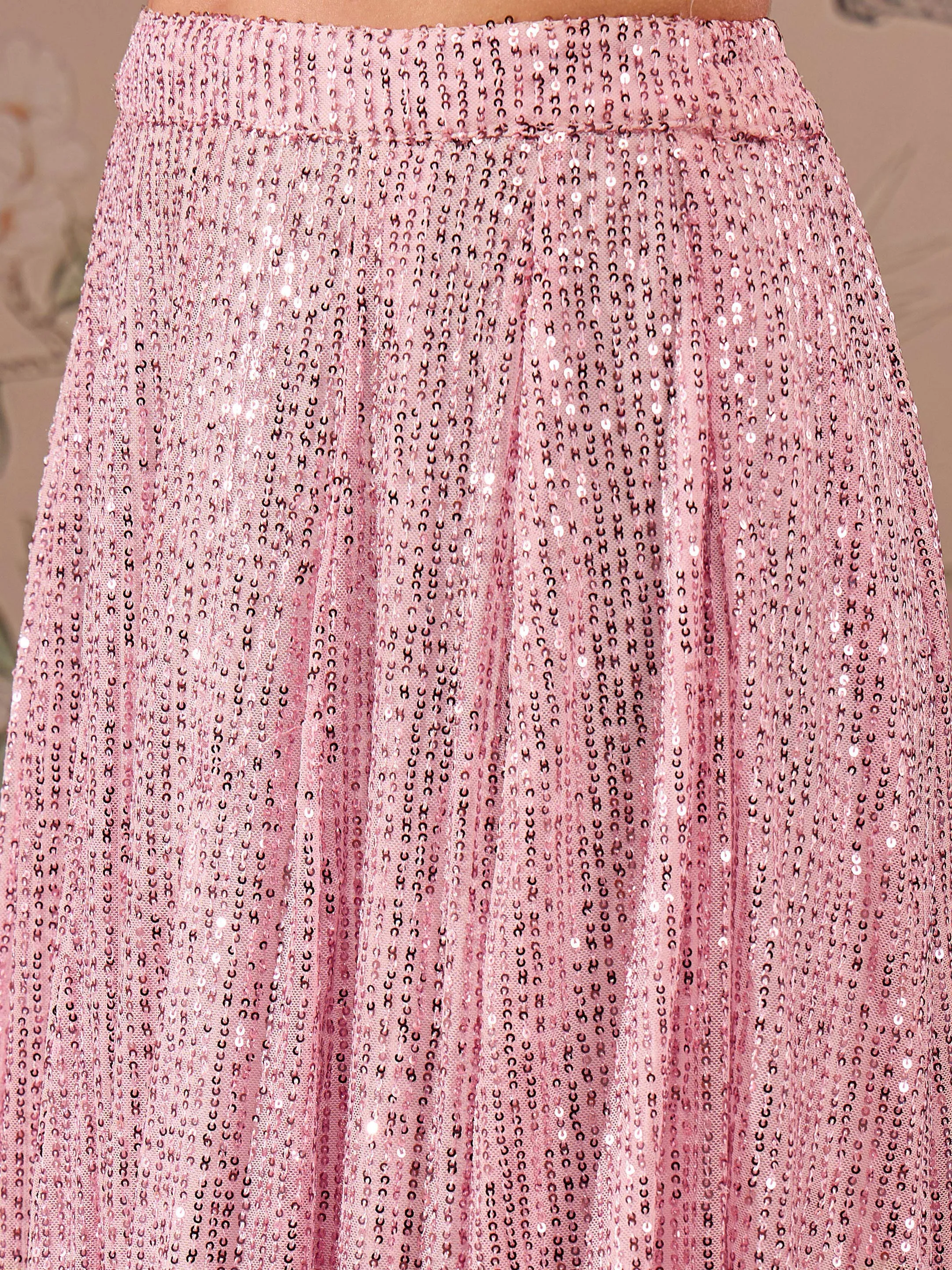 Women Pink Sequins Crop Top With Anarkali Skirt