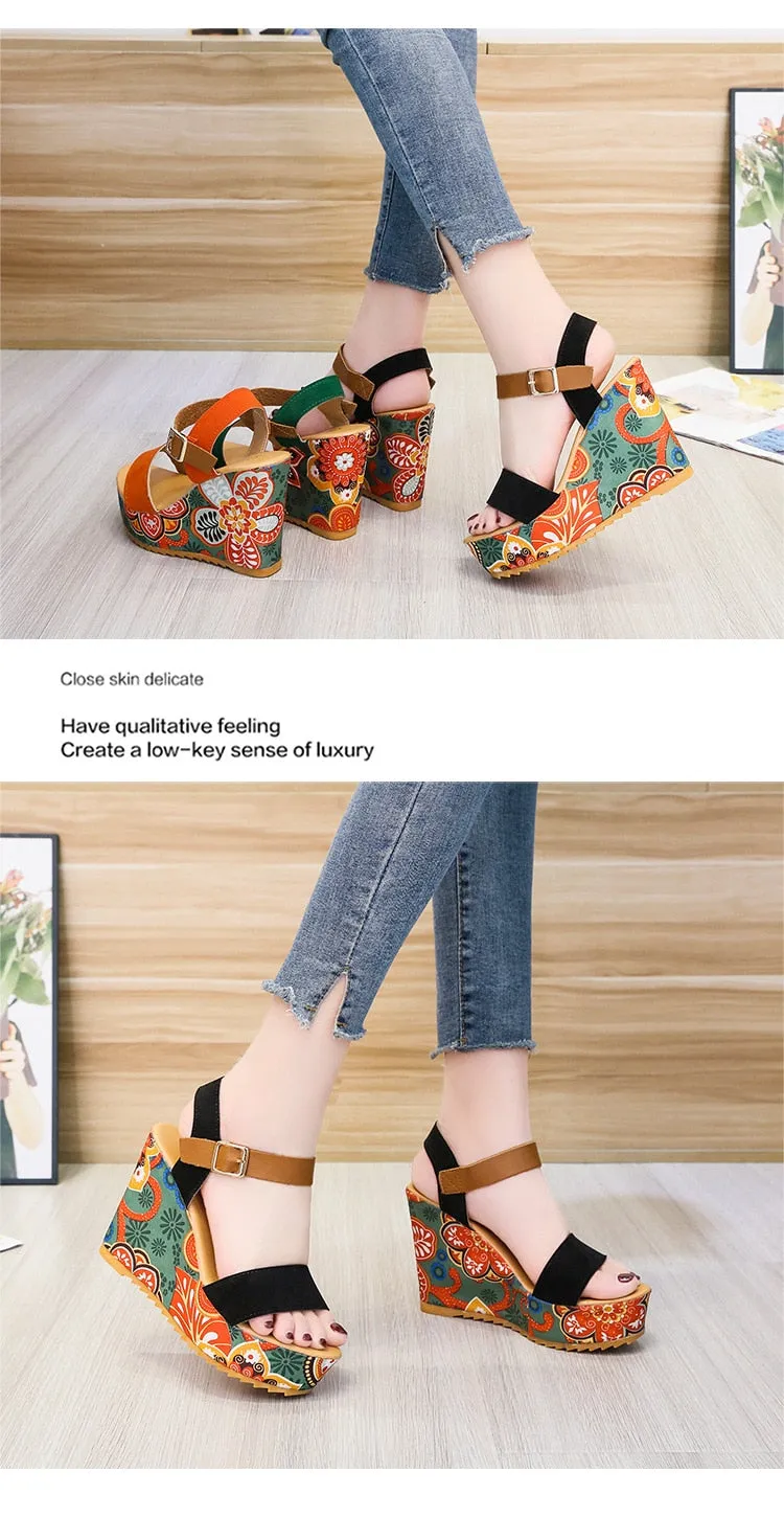 Women's Summer Ethnic Style Floral Pattern Party Platform Sandals