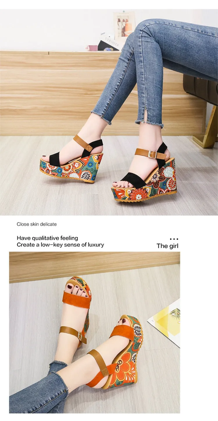 Women's Summer Ethnic Style Floral Pattern Party Platform Sandals