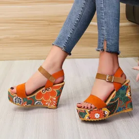 Women's Summer Ethnic Style Floral Pattern Party Platform Sandals