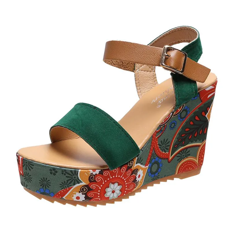 Women's Summer Ethnic Style Floral Pattern Party Platform Sandals