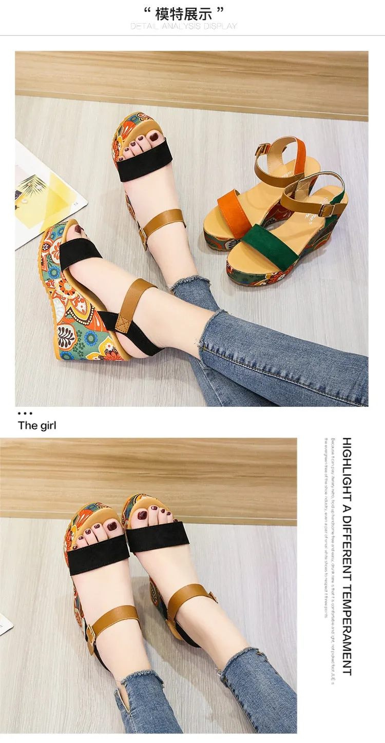 Women's Summer Ethnic Style Floral Pattern Party Platform Sandals