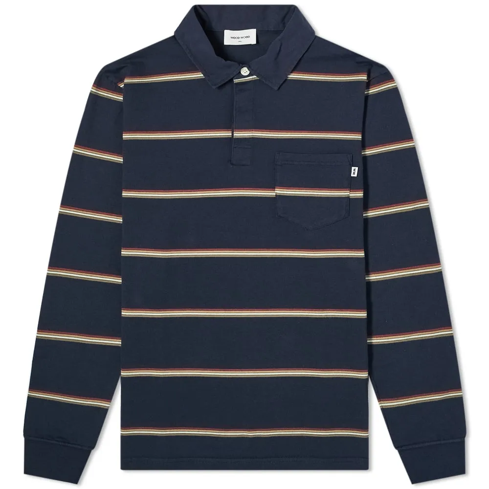 Wood Wood Beck Long Sleeve Rugby ShirtNavy Stripes