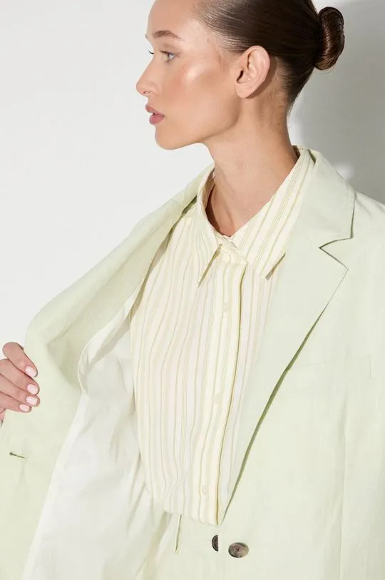 Wood Wood linen blend jacket Madeleine Mini Stripe Blazer green color