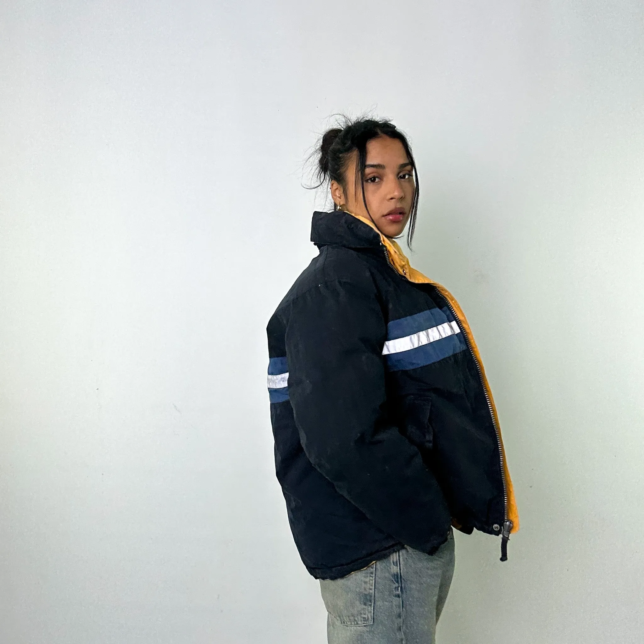 Yellow 90s Nautica / Navy Reversible Puffer Jacket Coat (M)