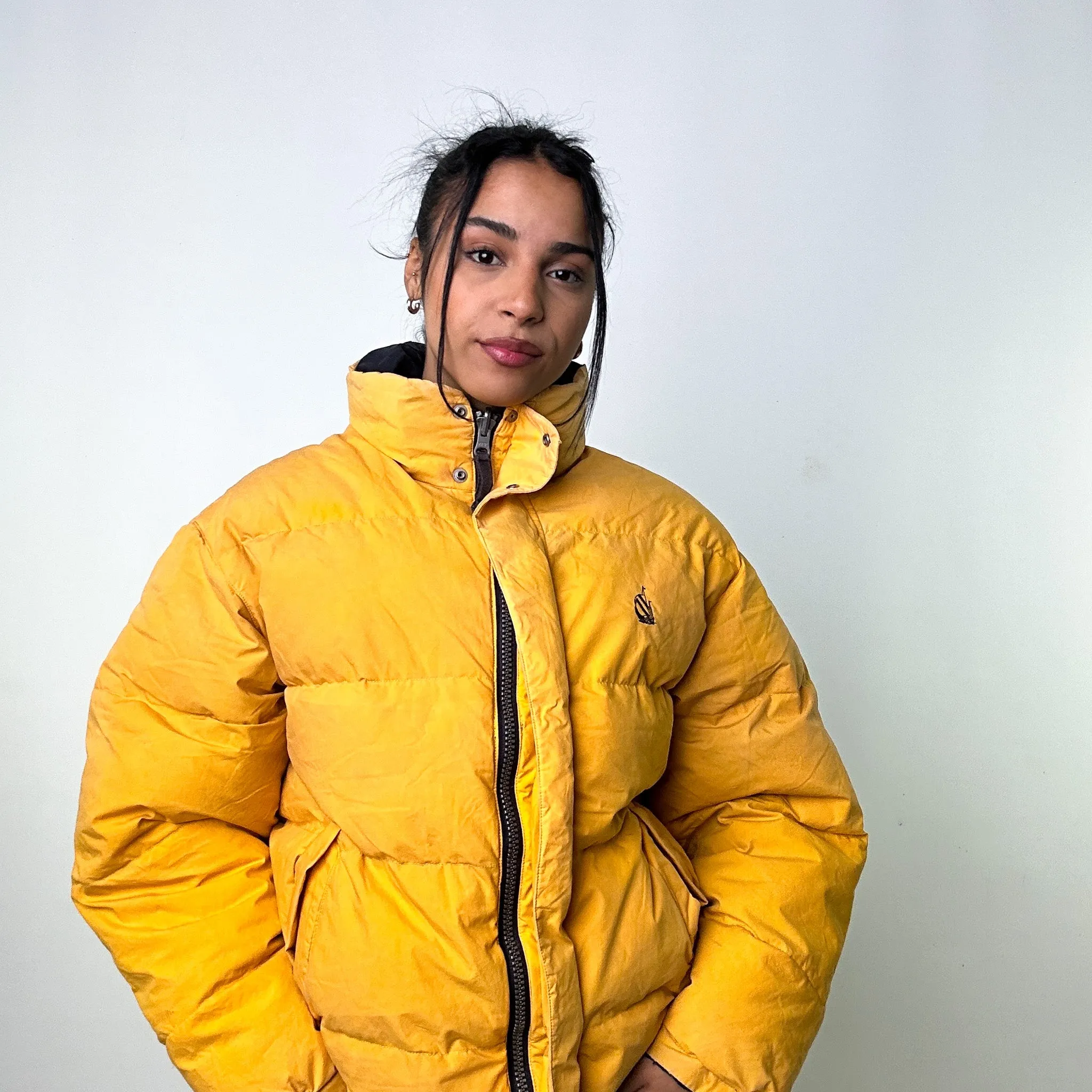 Yellow 90s Nautica / Navy Reversible Puffer Jacket Coat (M)