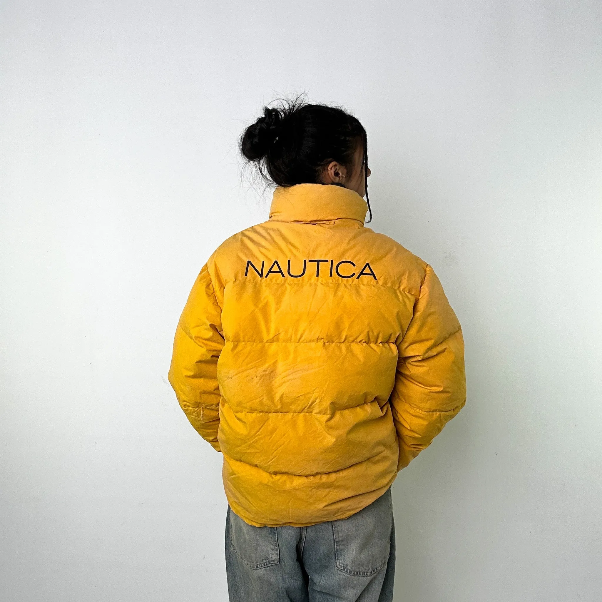 Yellow 90s Nautica / Navy Reversible Puffer Jacket Coat (M)