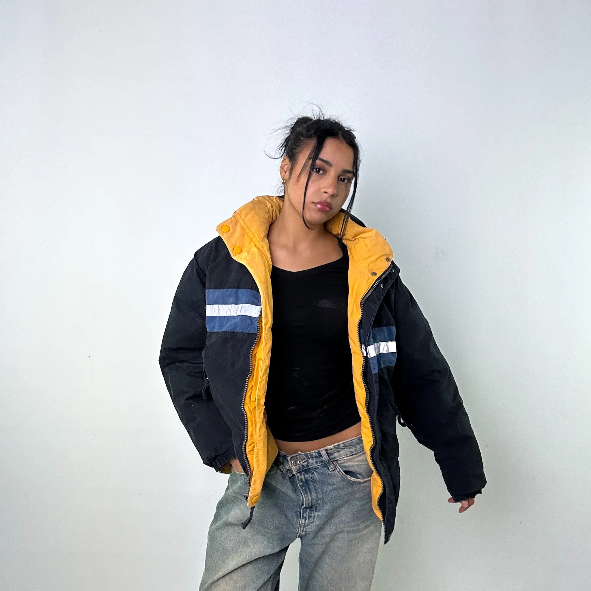 Yellow 90s Nautica / Navy Reversible Puffer Jacket Coat (M)