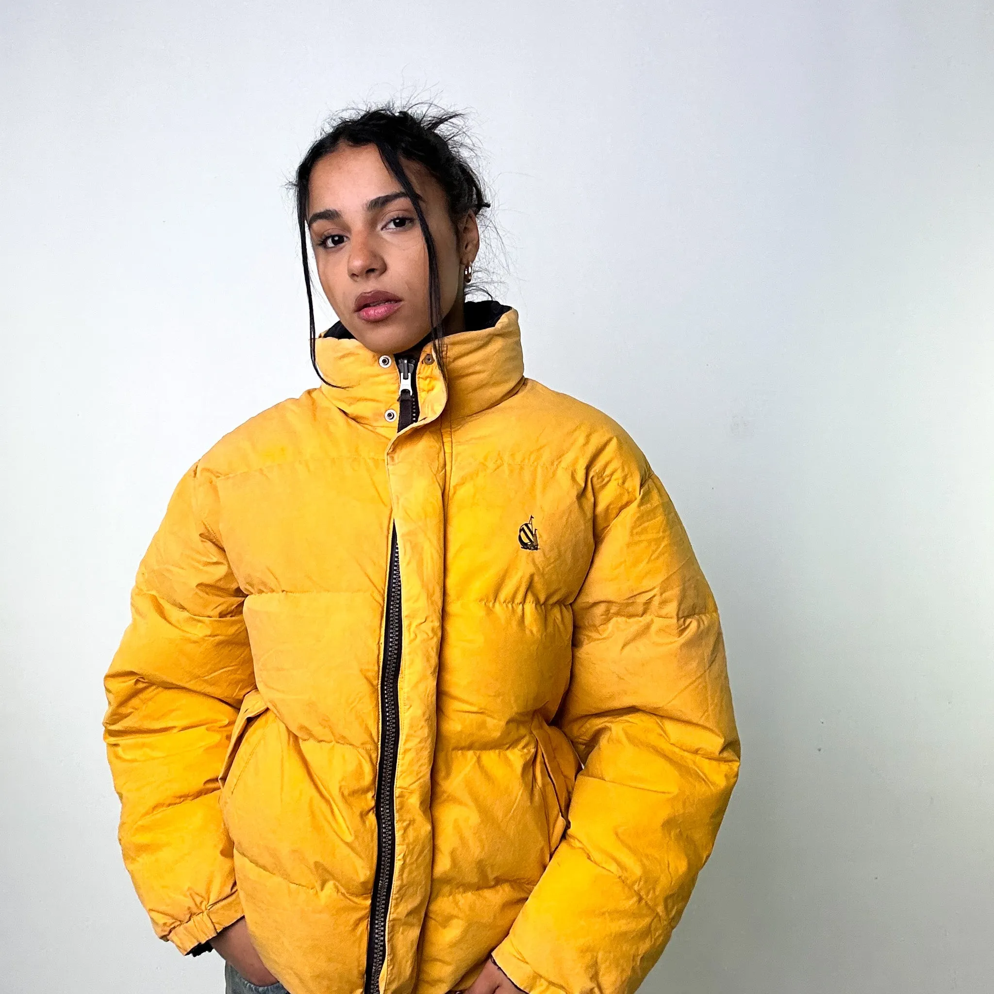 Yellow 90s Nautica / Navy Reversible Puffer Jacket Coat (M)