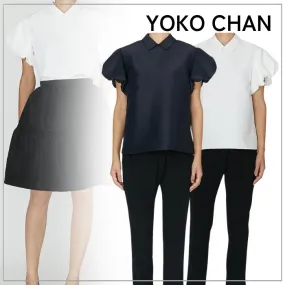 YOKOCHAN  |Plain Short Sleeves Puff Sleeves Shirts & Blouses