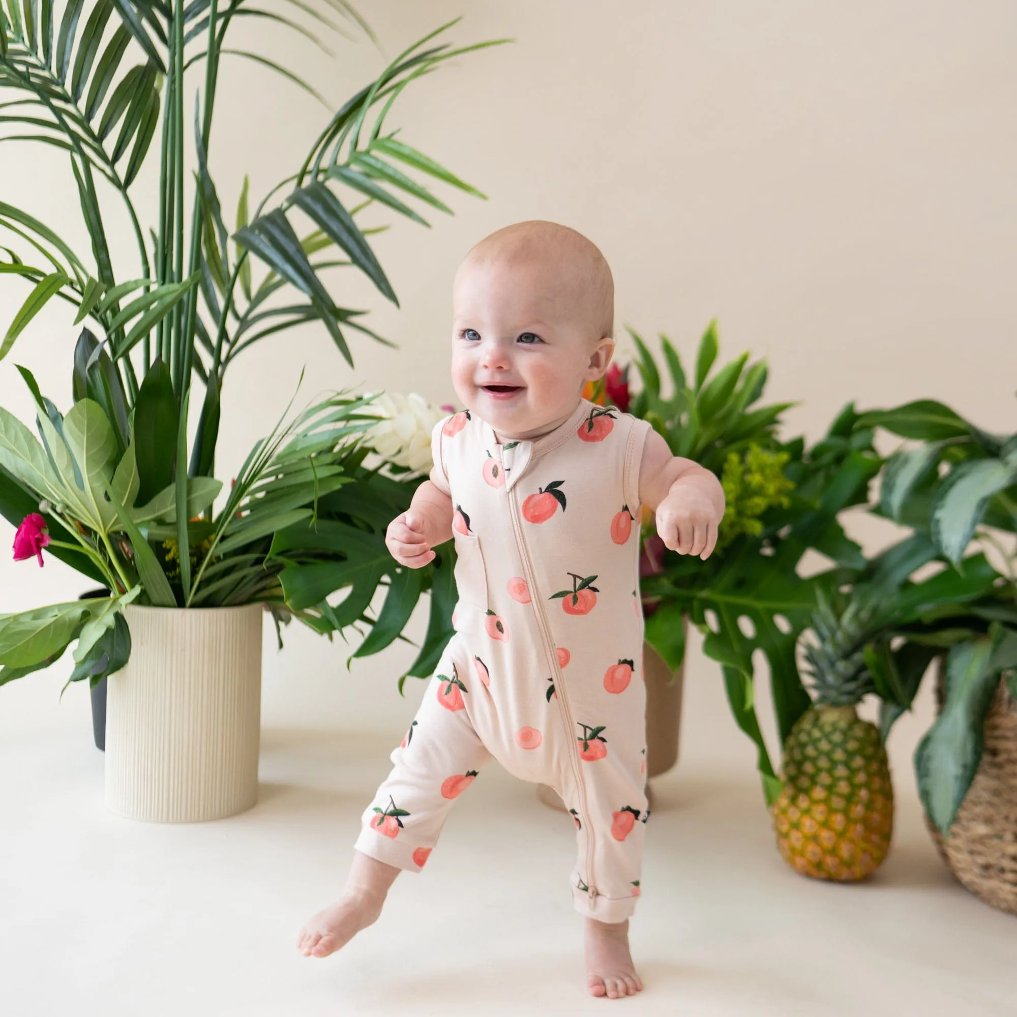 Zippered Sleeveless Romper in Peach